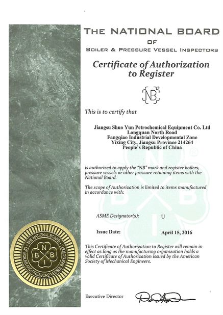 China Jiangsu Stord Works Ltd. Certificaten